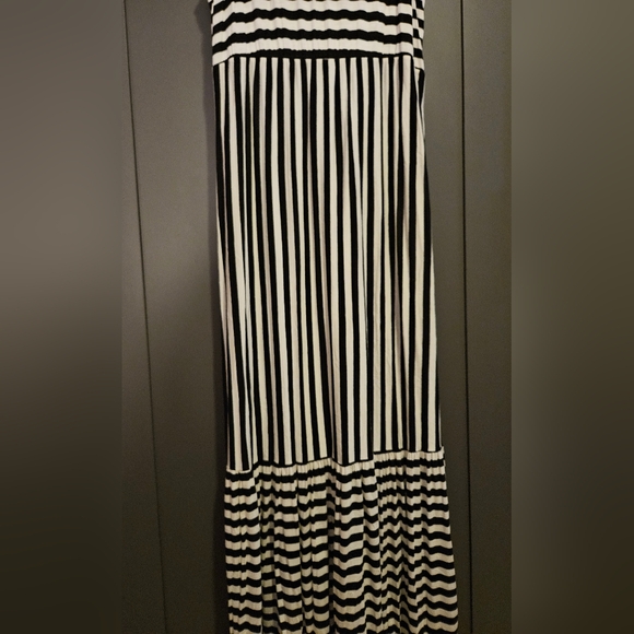 Monochrome Striped Patchwork Maxi Dress, Plus Size XL - Picture 6 of 12